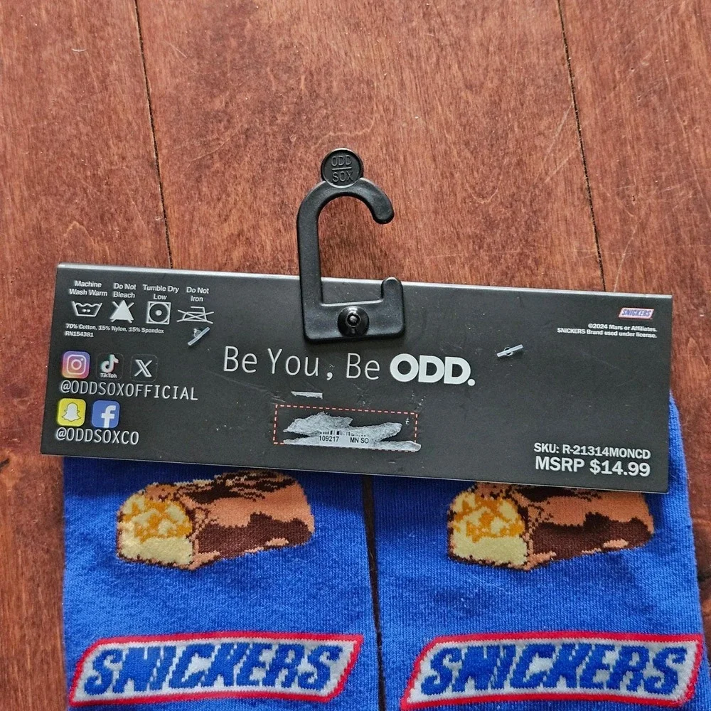 NEW Odd Sox Snickers Candy Bar Crew Socks Adults 6-13 Blue‎ Red